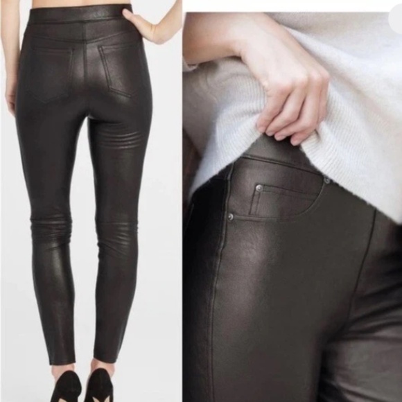 SPANX Alexia Black Wax Coated Slimming Denim Leggings Size XL - Picture 1 of 11